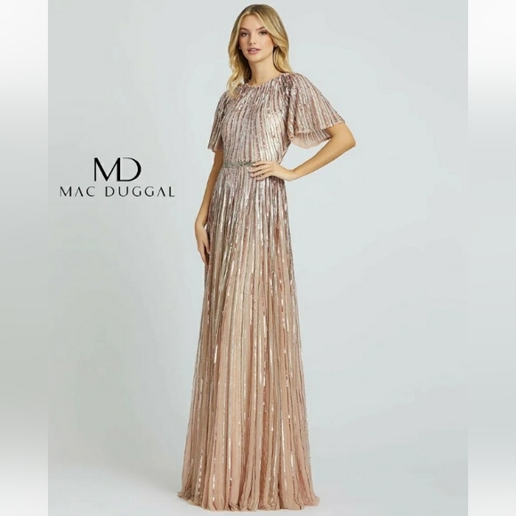 NWT MAC DUGGAL 4913M ROSE PINK FLUTTER SLEEVE GOWN - Picture 4 of 13